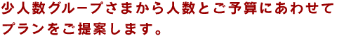 少人数グループさまから人数とご予算にあわせてプランをご提案します。